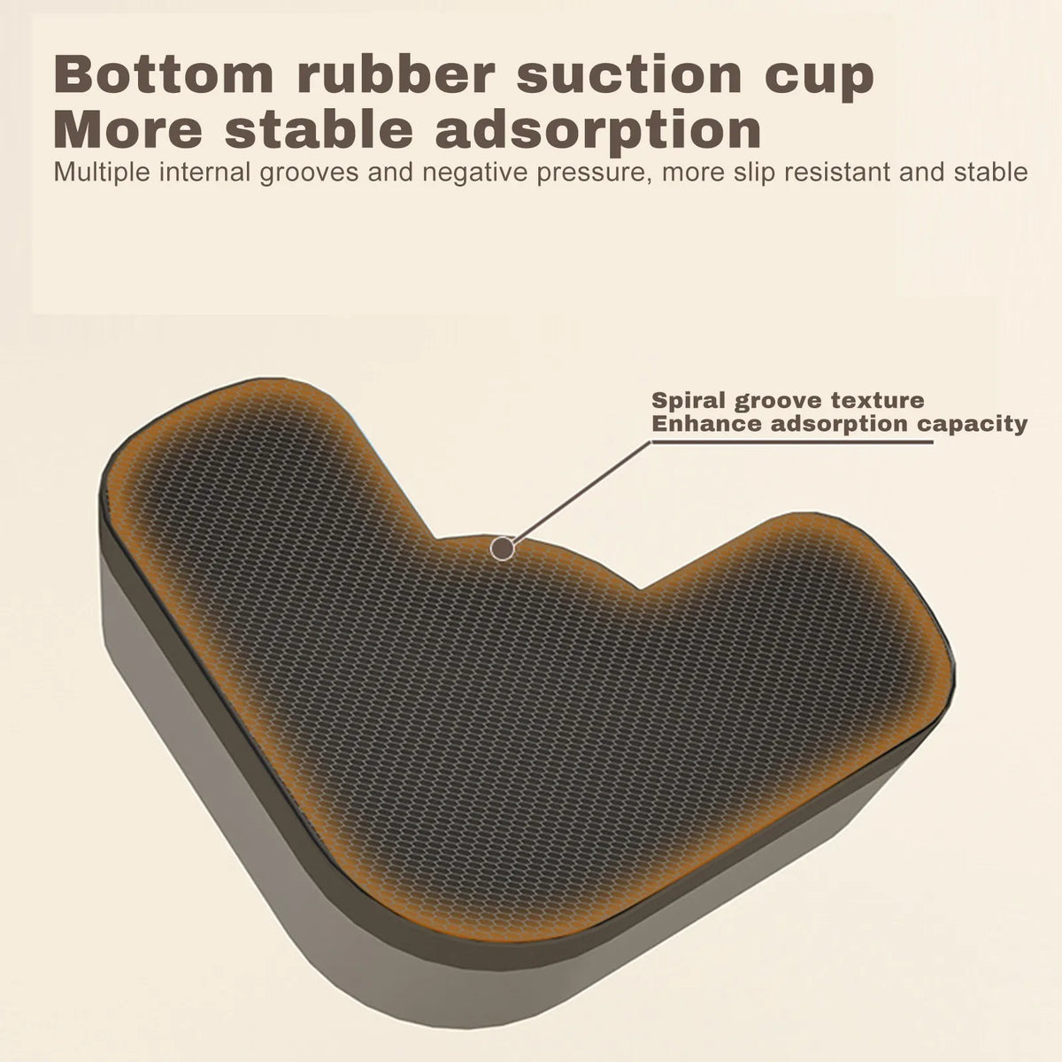 Close-up view of a rubber suction cup with spiral grooves designed to enhance adsorption capacity for stable adhesion.