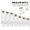 A set of ten mini glass bottles with cork stoppers in various sizes, ranging from 5ml to 20ml.
