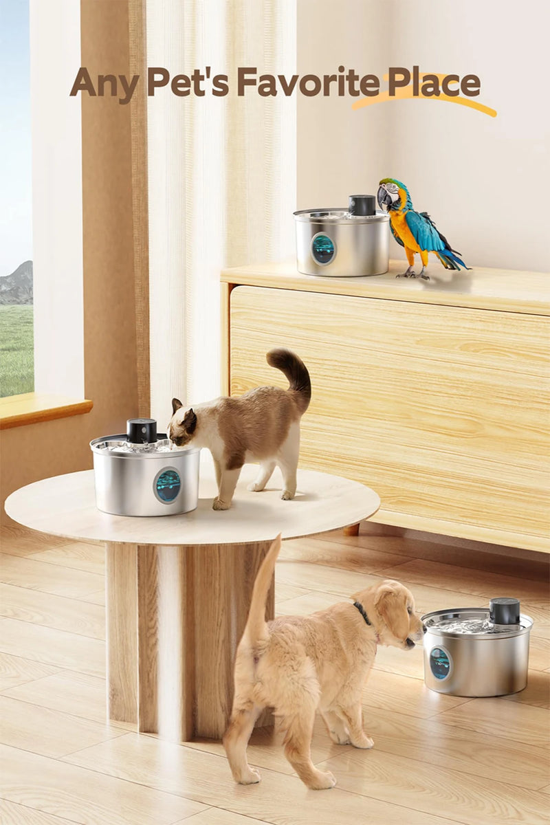 Fuente de Agua para Mascotas de Acero Inoxidable con Sensor Automático