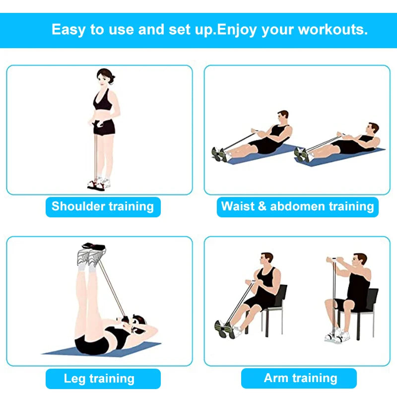 4-Tube Resistance Bands with Handles and Foot Pedals for Full-Body Strength Training