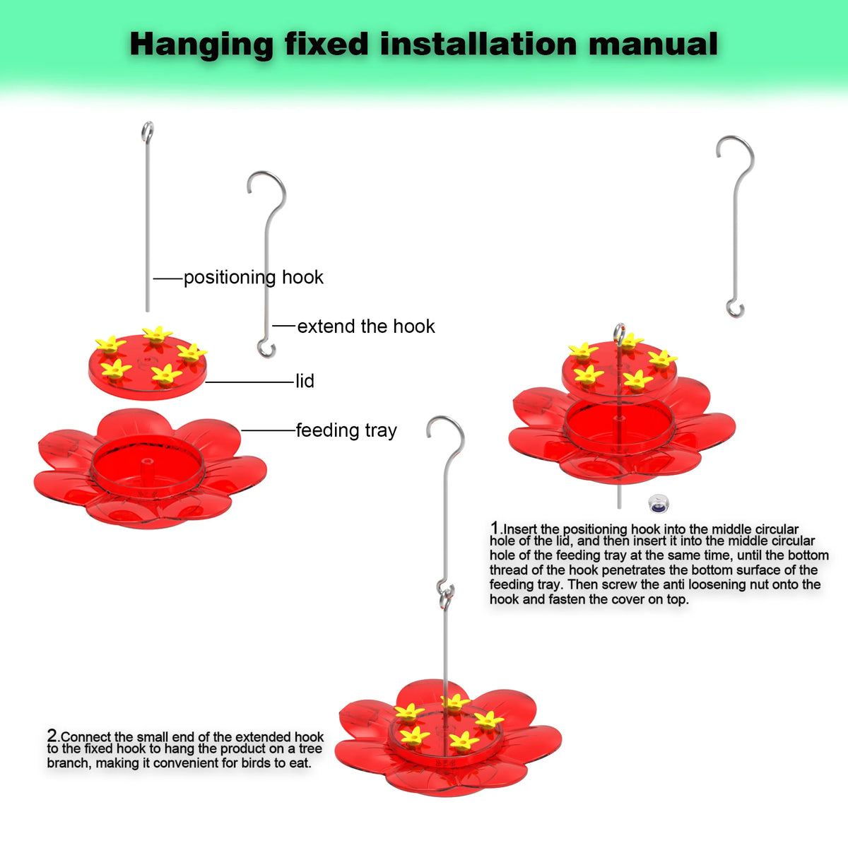 2-in-1 Hummingbird Feeder with Suction Cup & Hanging Design