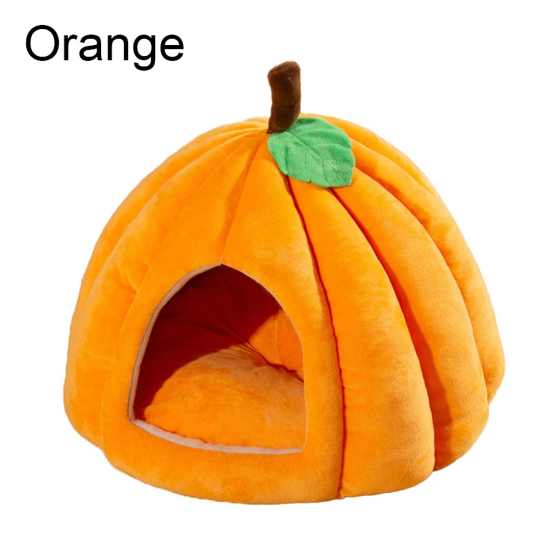 3D Pumpkin Pet House - Semi-Enclosed Bed with Removable Cushion