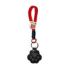 Red refillable pet hair keychain with a black cat paw charm
