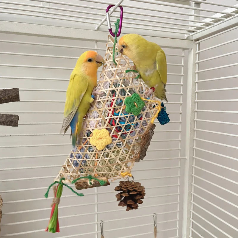 Interactive Parrot Foraging Toy with Shreddable Paper and Wood
