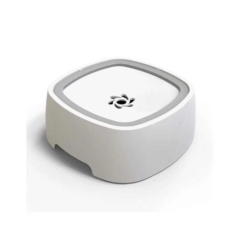 Bol pour animal de compagnie flottant blanc avec ouverture circulaire, vue de dessus.