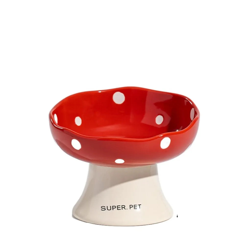 Ceramic Mushroom Cat Bowl with Raised Edge
