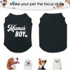 Black pet vests for dogs and cats featuring the text Mama's Boy