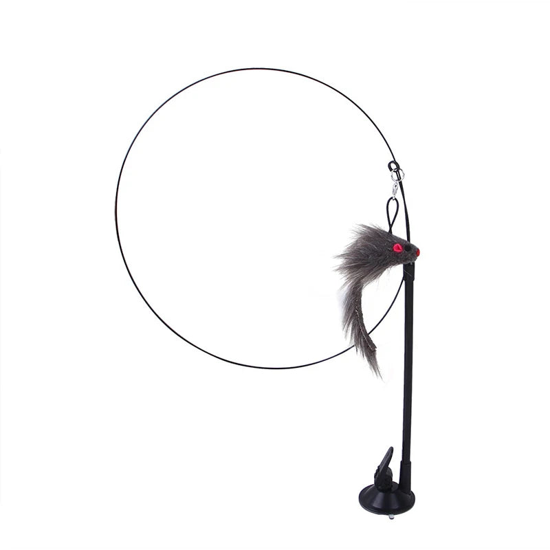 Interactive Feather Cat Teaser Wand with Suction Cup Base
