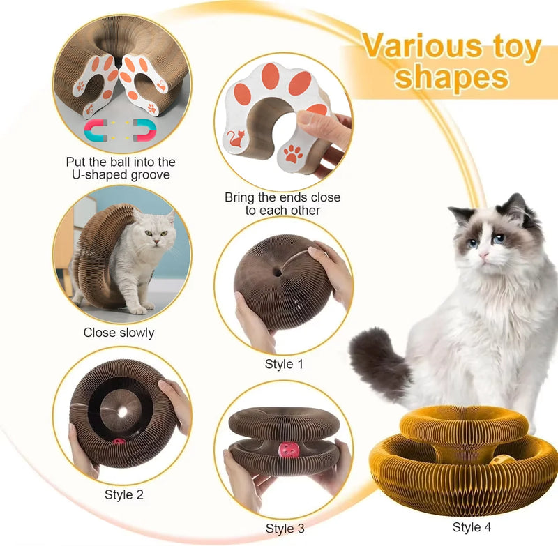 Grattoir pour chat en carton avec piste à balles