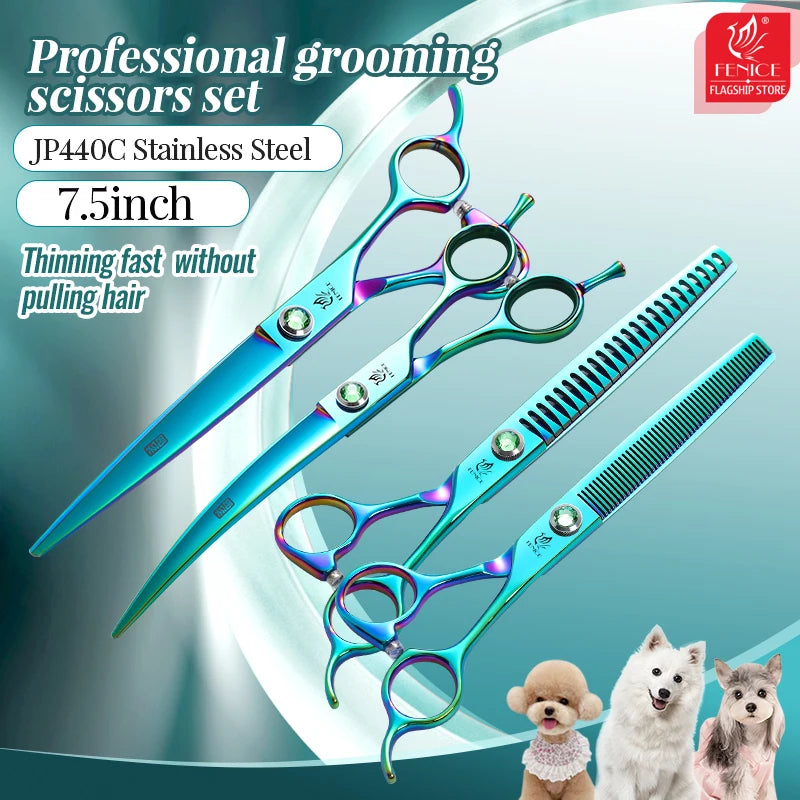 Professional 3-Piece Dog Grooming Scissors Set — Straight, Thinning & Curved