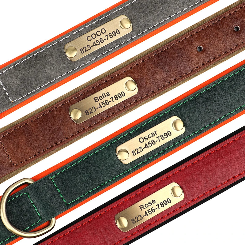 Personalisiertes Leder-Hundehalsband mit graviertem ID-Tag