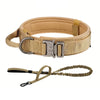 Tan tactical dog training collar and leash set with a handle