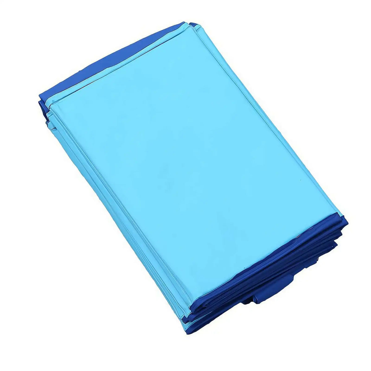 A folded light blue pet bathing pool with a sea life design.