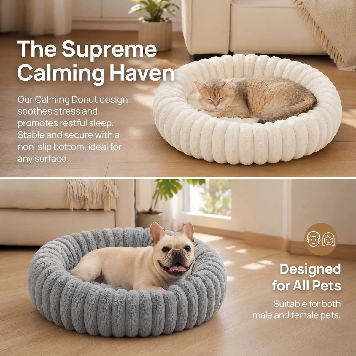 Round Donut Cat Bed - Ultra Soft Plush Pet Nest for Small Dogs and Cats