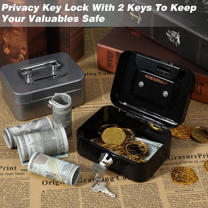 Portable Metal Money Safe Box with Key Lock