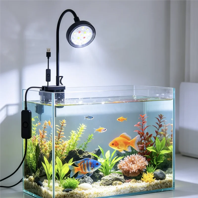 LED Clip-On Aquarium Light with USB Power and 360° Flexible Neck