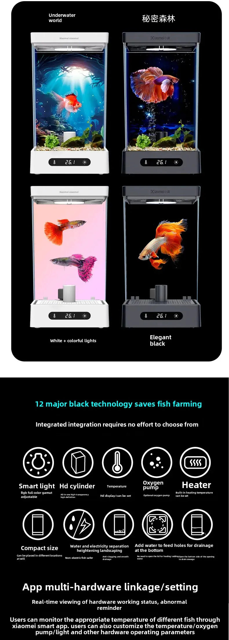 Aquarium de Bureau Compact 2L pour Poisson Betta