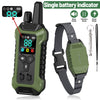 A green single battery indicator device and a matching green dog training collar with various modes.