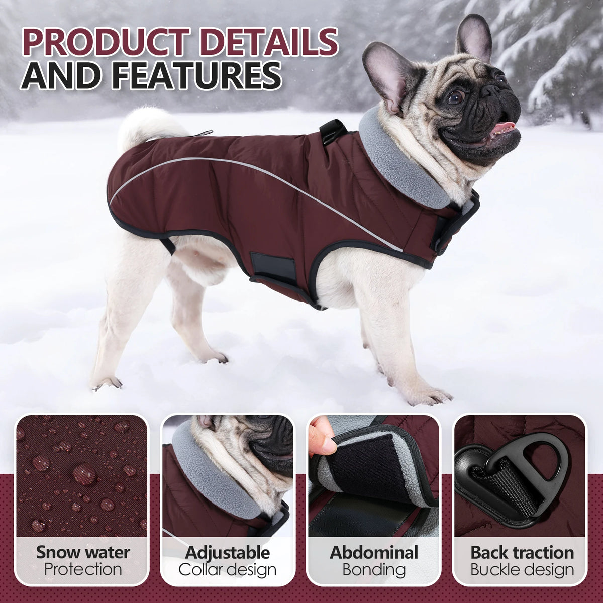 Waterproof Reflective Dog Coat with Adjustable Turtleneck