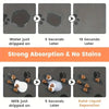Demonstration of a pet feeding mat's strong absorption and ability to prevent stains when liquid is dropped on it.
