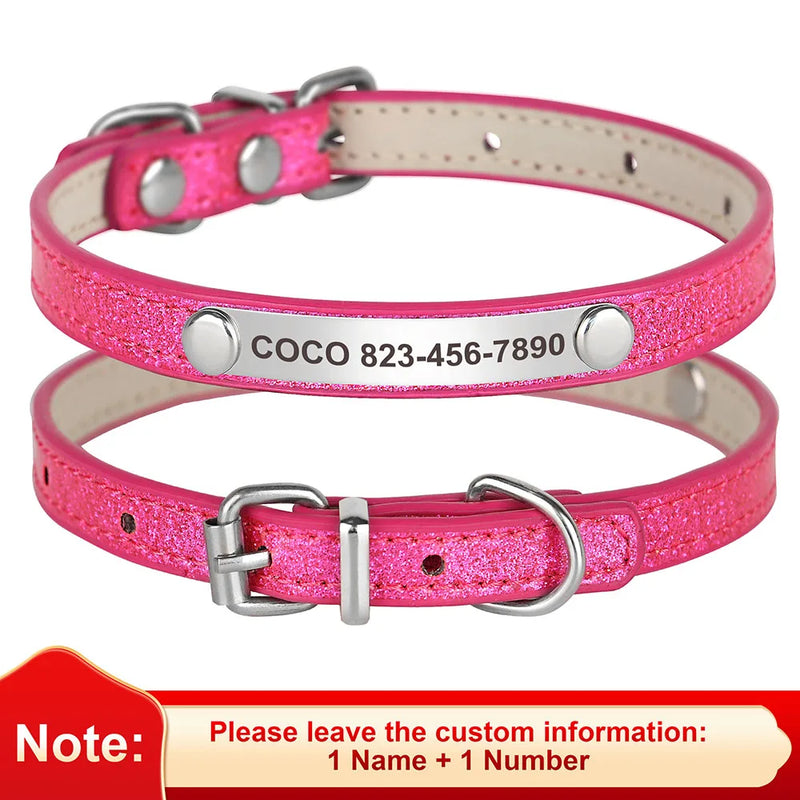Individuell gravierte Leder-Hundehalsband mit ID-Tag