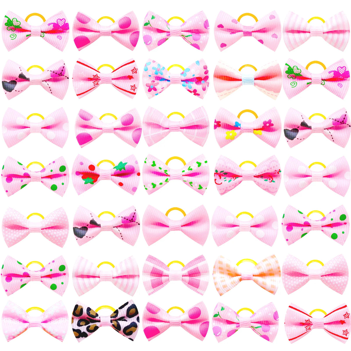 Pet Hair Bows with Rubber Bands - Assorted Styles for Small Dogs and Cats