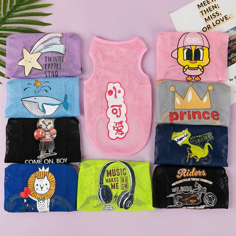 Breathable Mesh Pet Vest with Cute Cartoon Print