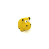 A yellow squeaky chew toy shaped like a dog's head.