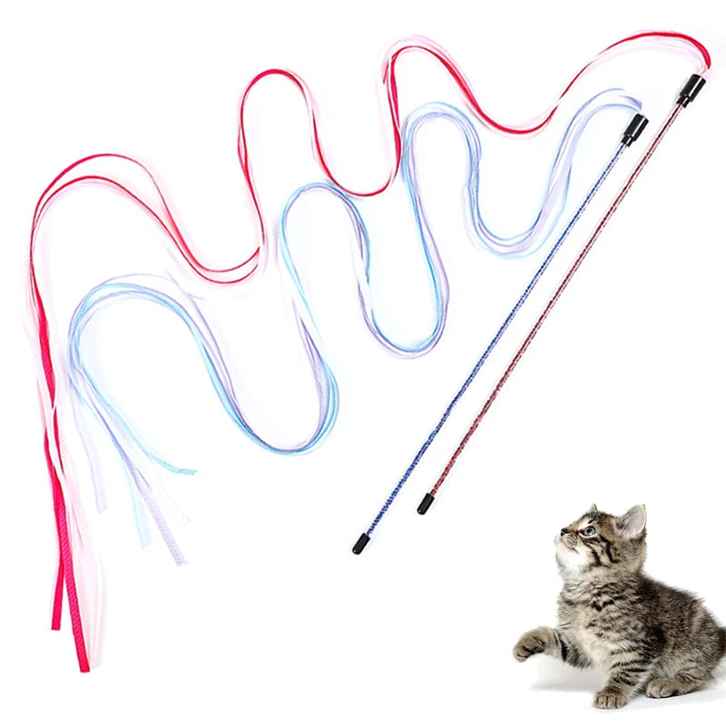 Interactive Cat Teaser Rod Toy with Satin Ribbon
