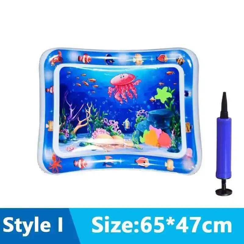 Blue interactive sensory water play mat featuring colorful sea creatures for cats and dogs