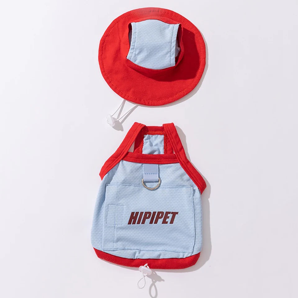 Breathable Mesh Dog Summer Vest with Hat and Traction Buckle