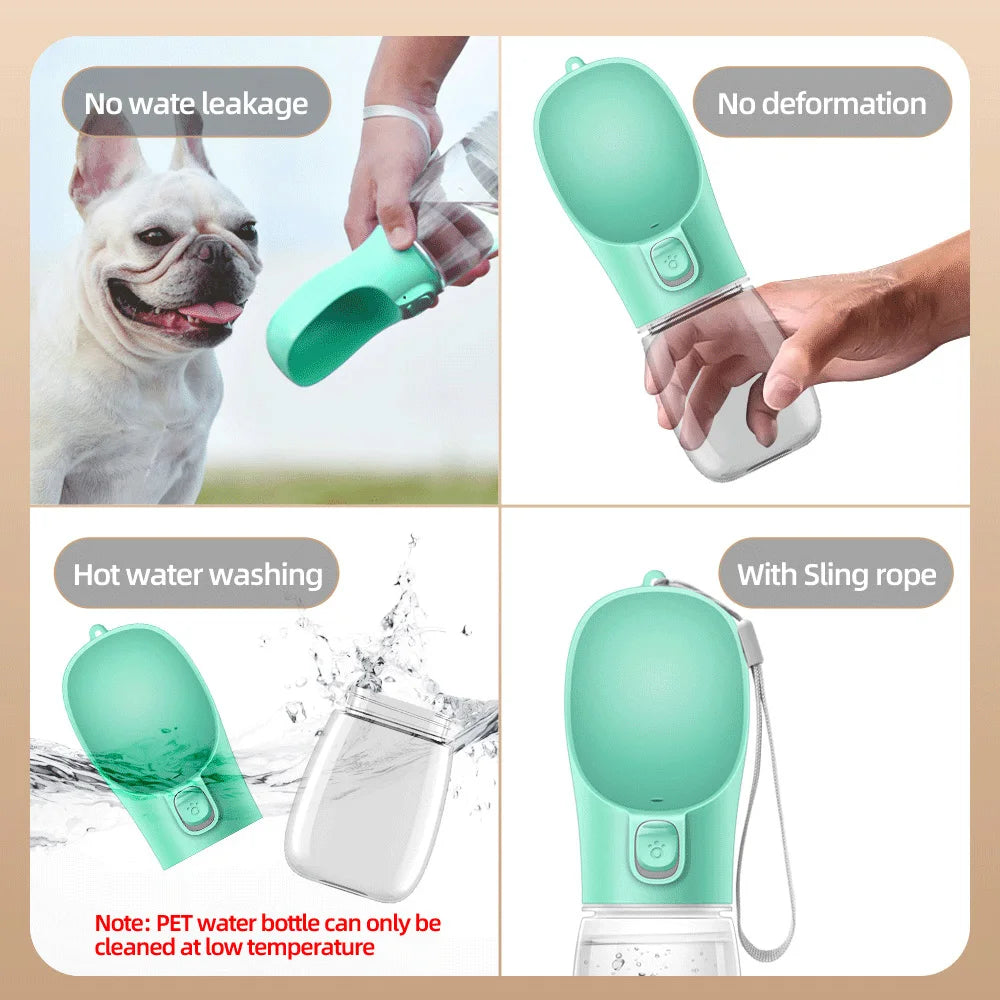 Portable Leakproof Dog Water Bottle with Built-In Drinking Bowl
