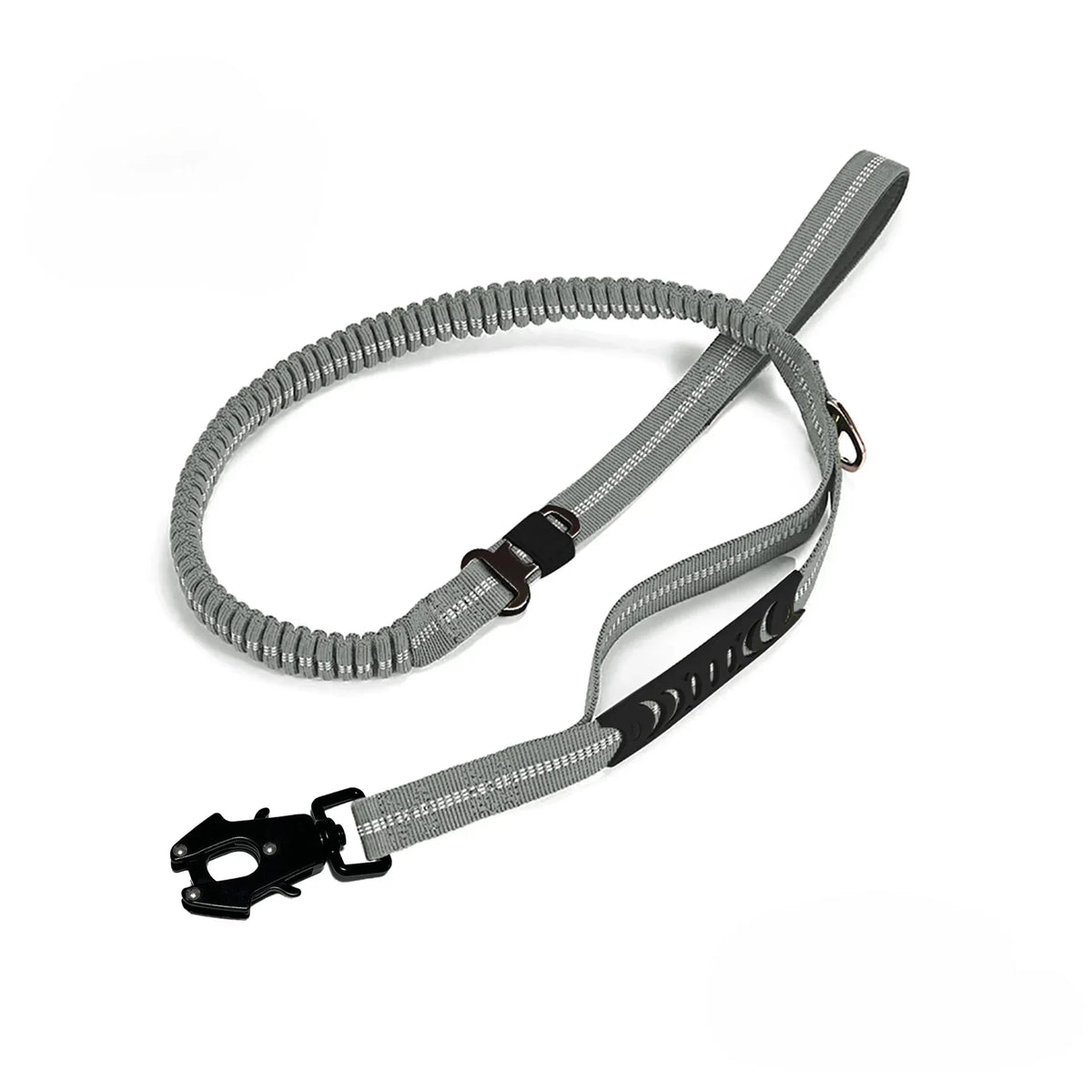 A heavy duty reflective dog leash with padded handles and traffic control features.