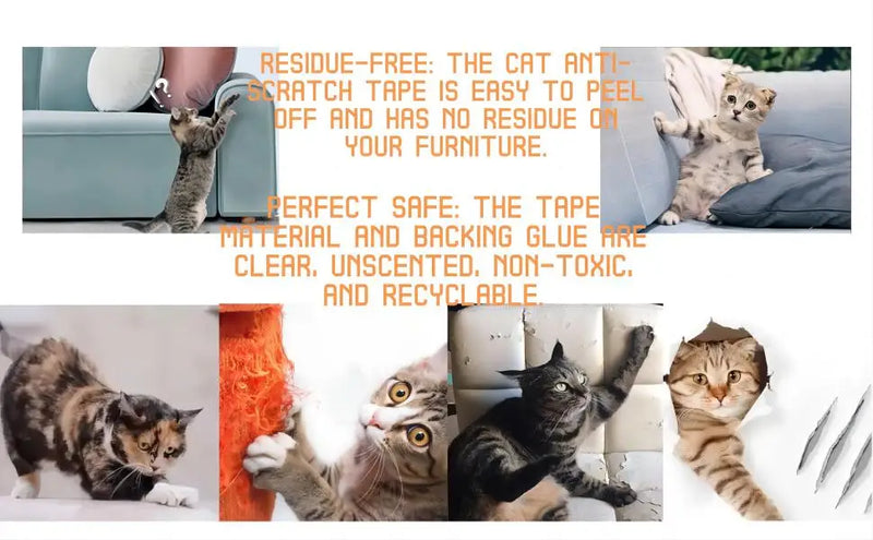 Cat Scratch Deterrent Tape for Furniture - Transparent Self-Adhesive