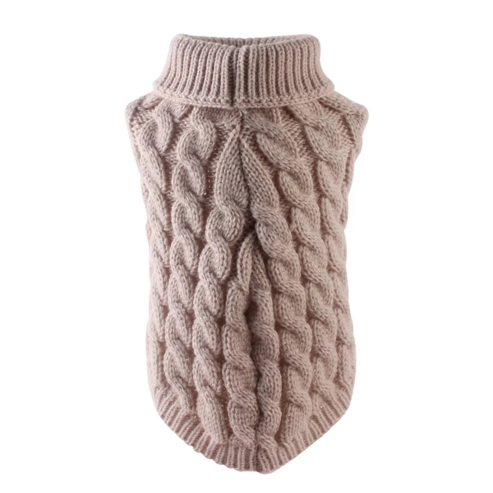 Pull en tricot beige à motif torsades pour chiot.