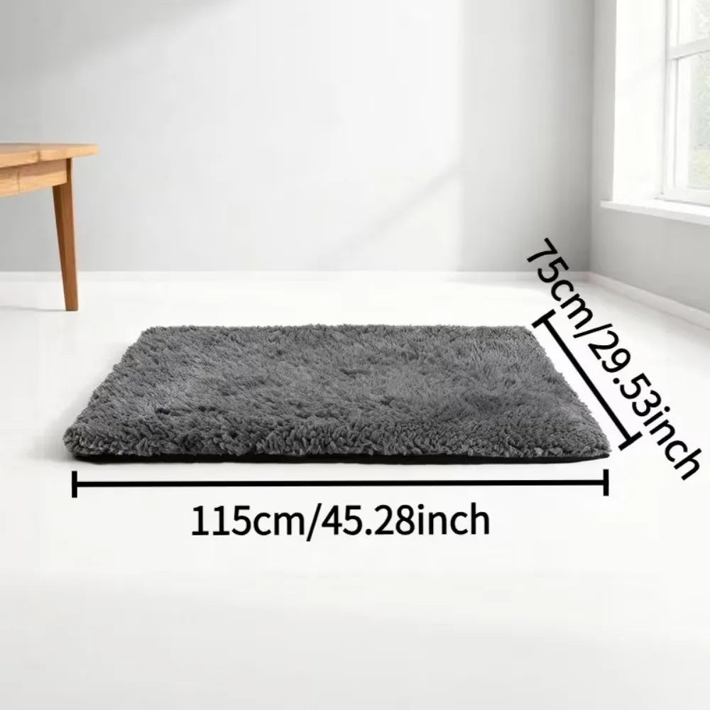 Gray self-warming cat mat measuring 115cm long and 75cm wide on a white floor.