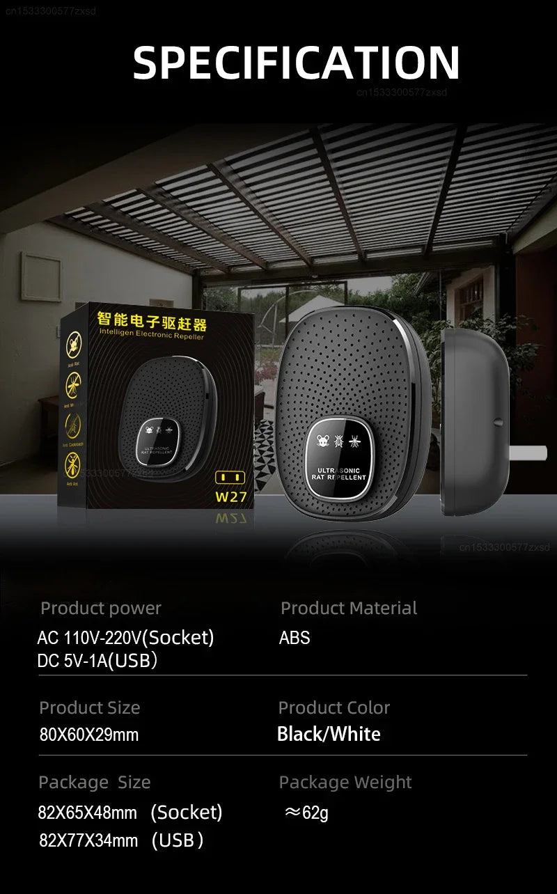Rechargeable Ultrasonic Rodent Repeller for Home and Bedroom