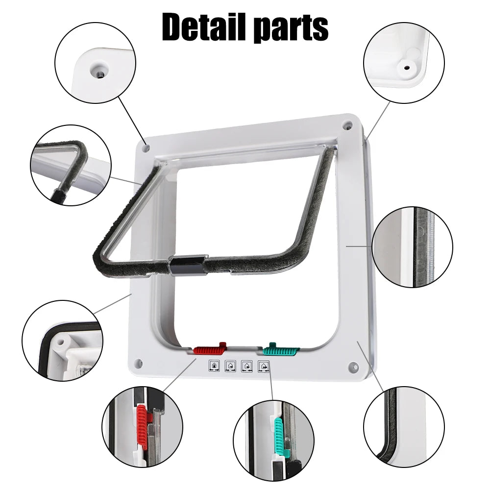 Pet Door with 4-Way Lock for Cats and Dogs - Secure, Weatherproof Flap