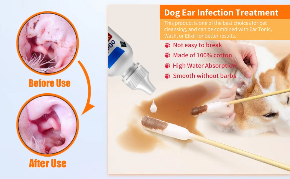 Extra-Long Double-Tipped Cotton Swabs for Pet Ear Care