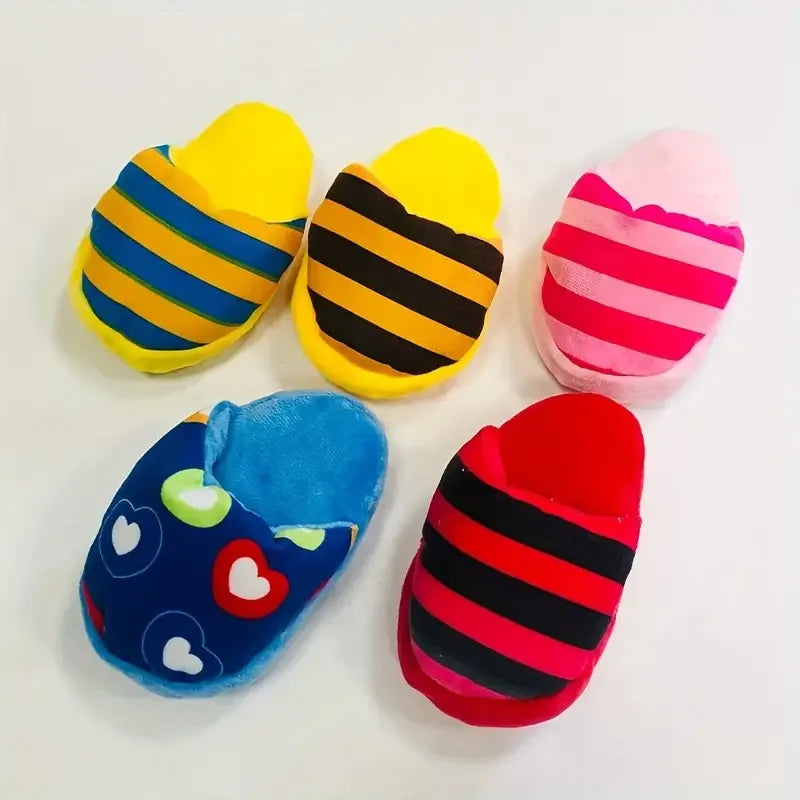 Cartoon Slipper Plush Squeaky Dog Chew Toy