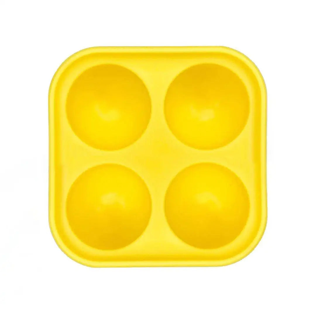 Yellow silicone treat dispenser toy with four circular compartments for dog treats