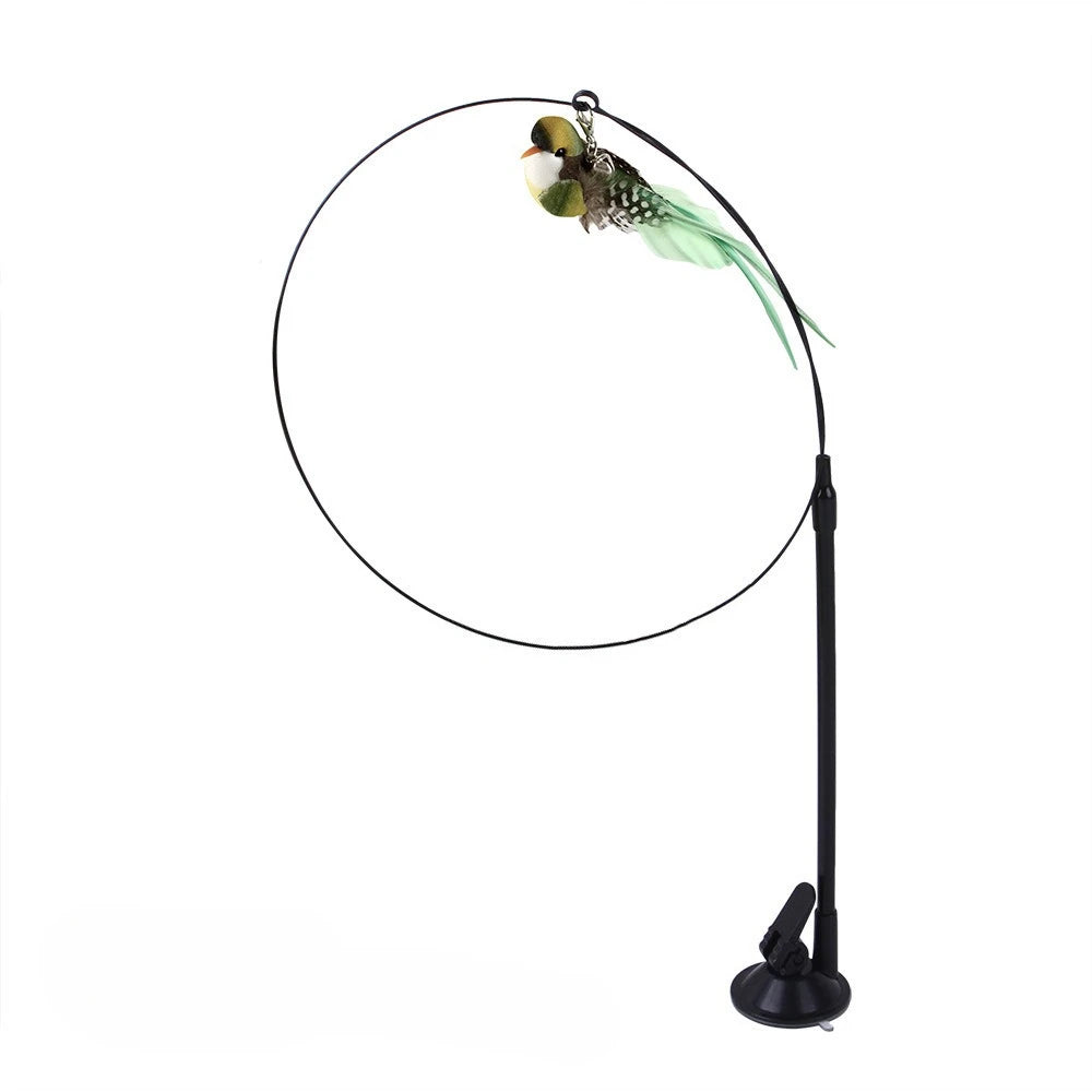 Interactive Feather Cat Teaser Wand with Suction Cup Base