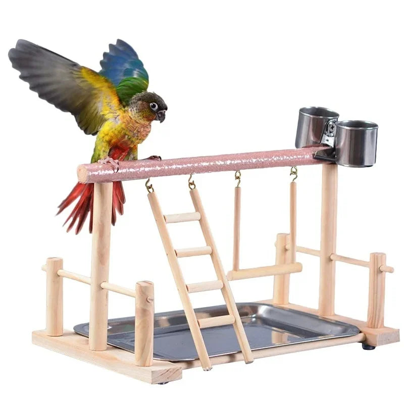 Wooden Bird Activity Center with Perch, Ladder & Swing