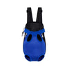 A blue breathable mesh pet carrier backpack for dogs and cats.
