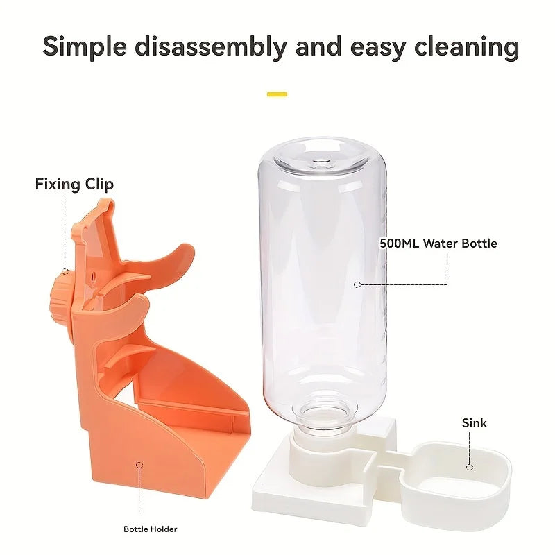 Orange bottle holder and fixing clip for a 500ml water bottle, designed for simple disassembly and easy cleaning.