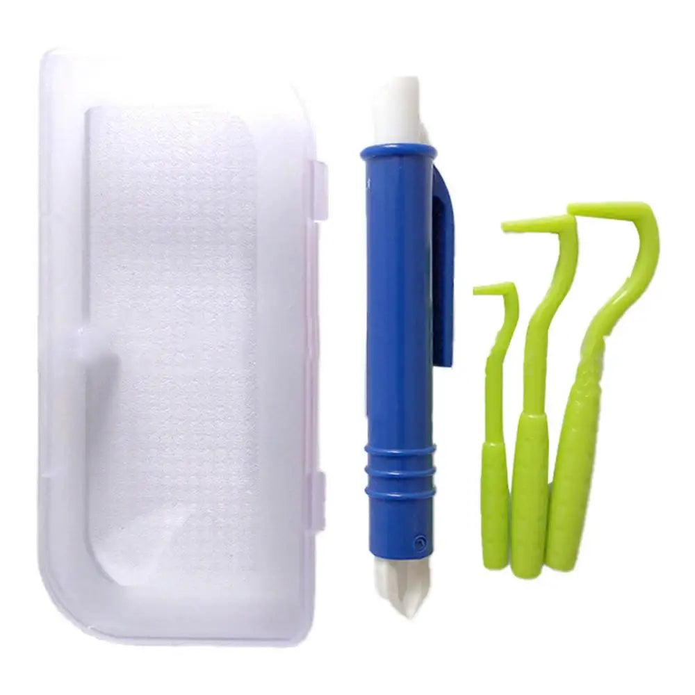 A 4-piece tick remover kit for dogs and cats showing a blue applicator and three green tools.