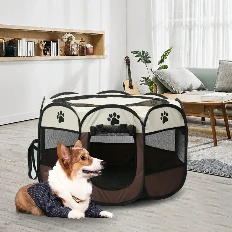 Foldable Oxford Cloth Pet Playpen with Mesh Roof