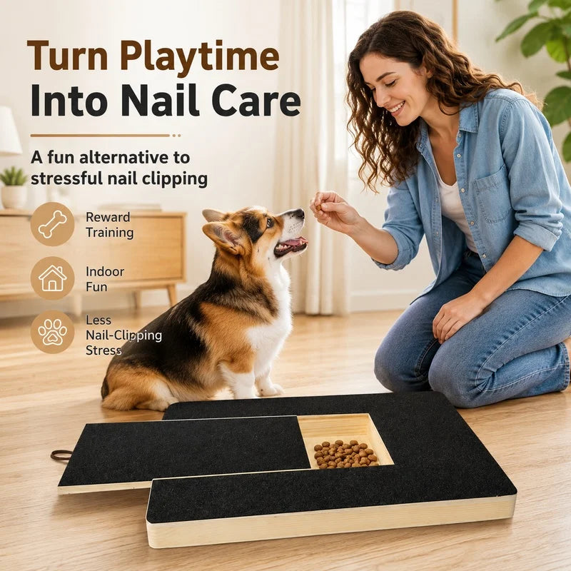Wooden Dog Nail Scratch Board with Treat Box and Sandpaper Pad