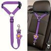 Purple durable pet car seat belt with a flower charm attached to a strap