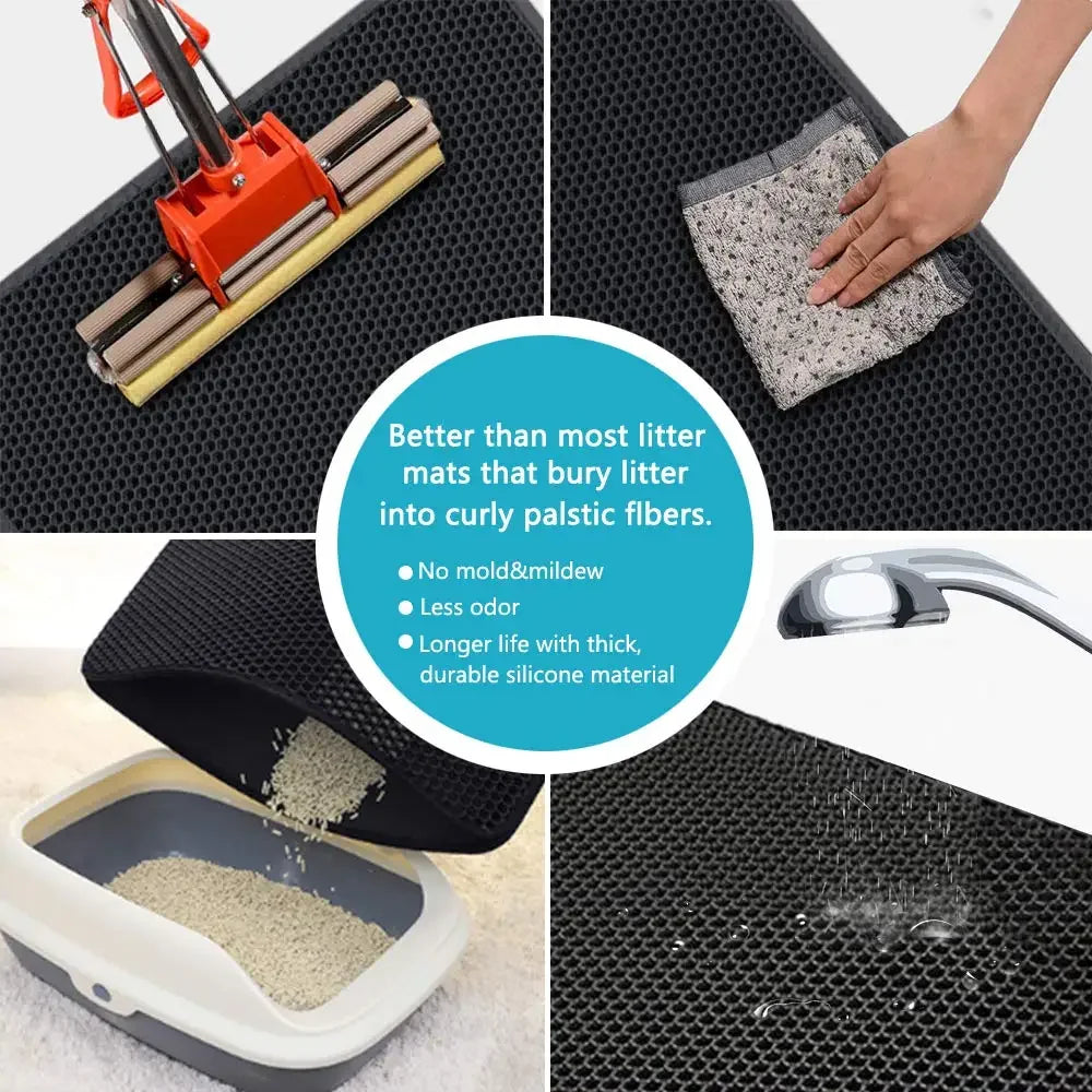 Double-Layer Waterproof Cat Litter Mat with Non-Slip Base